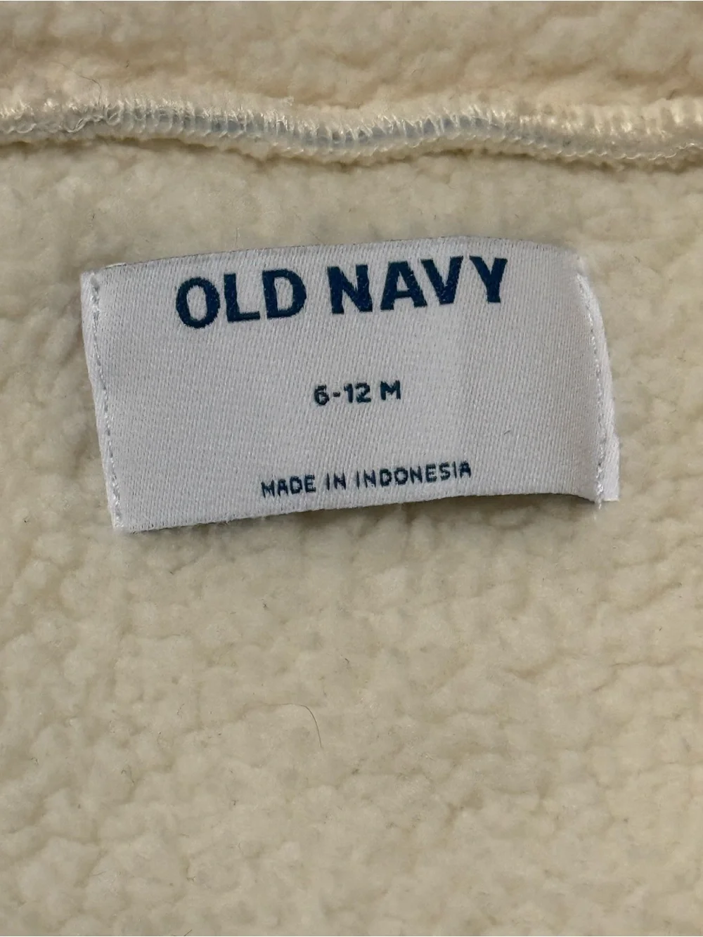 Old Navy Cream Sherpa Jacket with Pale Blue Embroidered Yoke